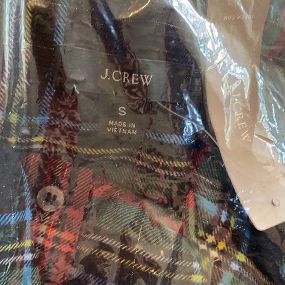 J Crew Ruffle-collar Top Black Red Plaid Blouse S - Picture 5 of 5